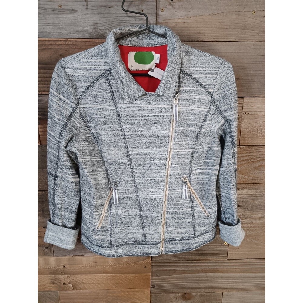 NWT Anthropologie Jacket Moto Asymmetrical Zip Gray Wmns Sz. Small 100% Cotton